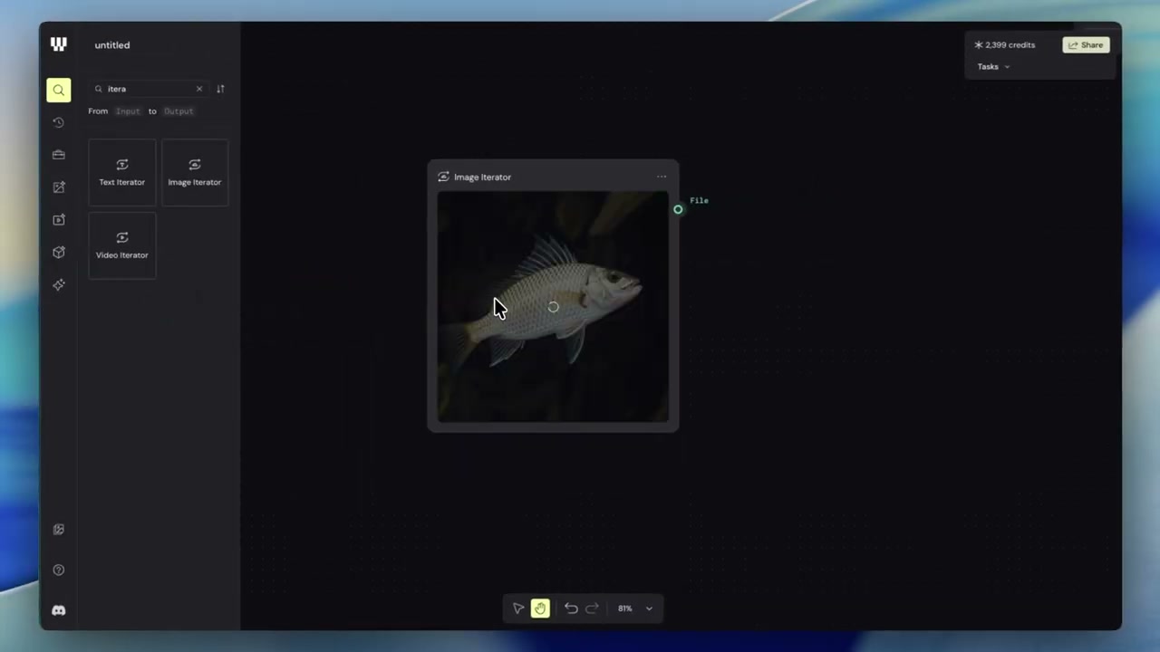 image iterator — 입력 포트 없이 이미지를 직접 드래그